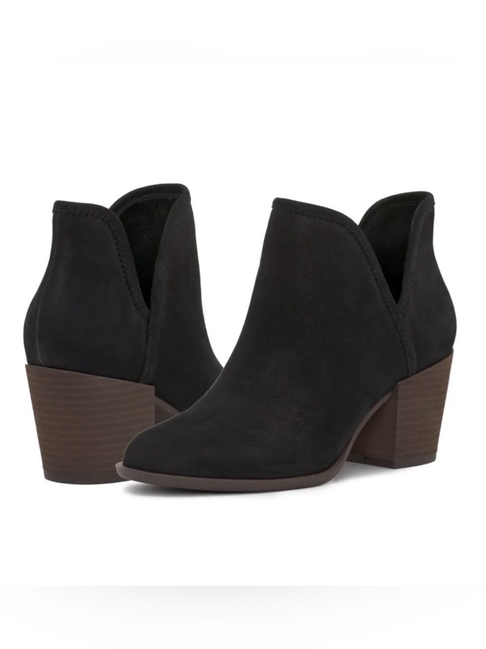 Lucky Brand Beetrix Black Suede Bootie Size 9 V-Cut Ankle Block 2 3/4” Heel NIB